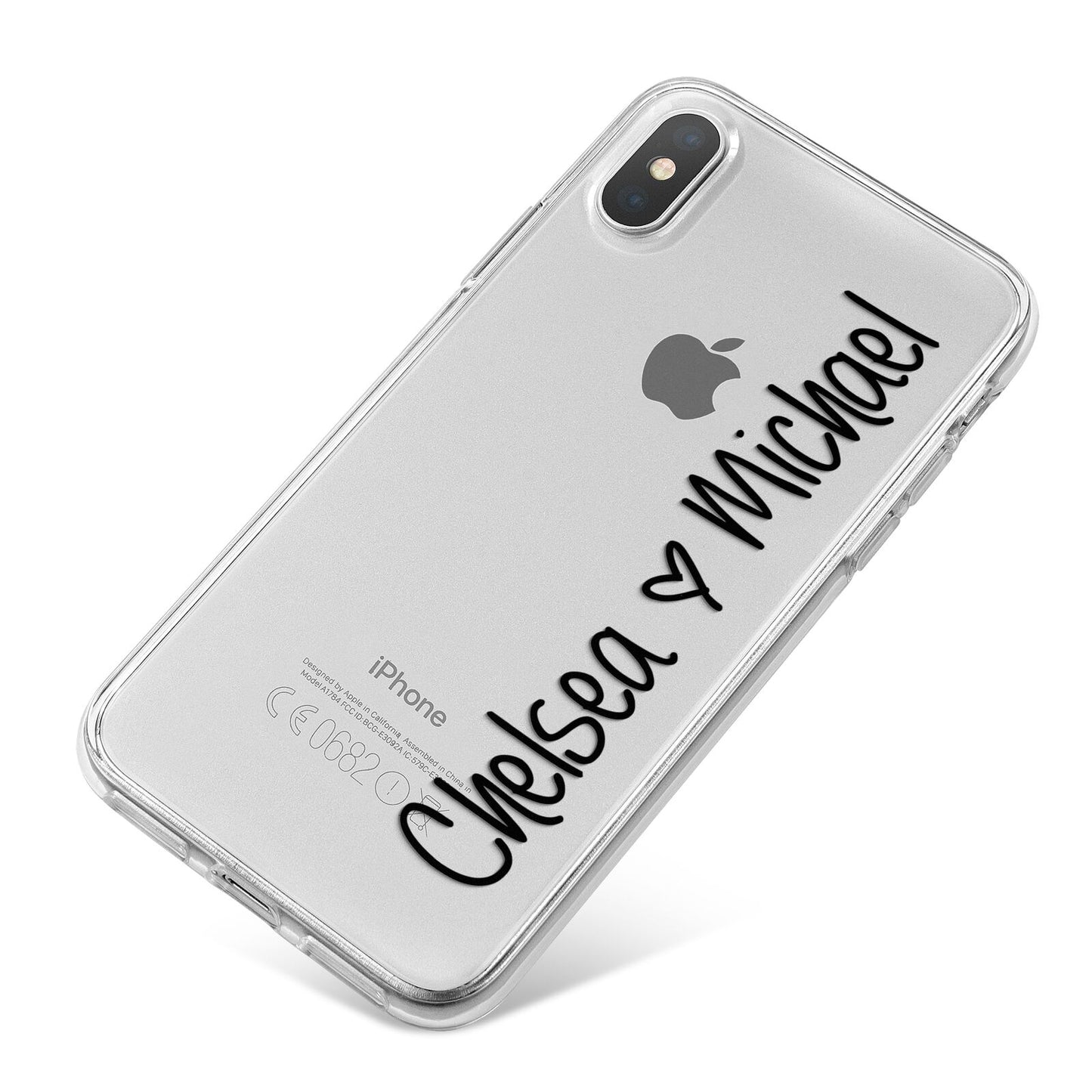 Personalised Couples Names Handwritten Black Clear iPhone X Bumper Case on Silver iPhone