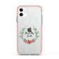 Personalised Couples Wreath Apple iPhone 11 in White with Pink Impact Case