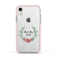 Personalised Couples Wreath Apple iPhone XR Impact Case Pink Edge on Silver Phone
