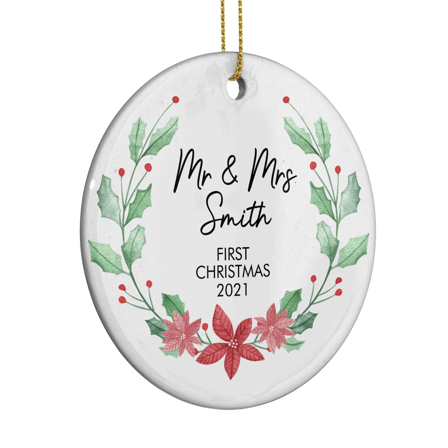 Personalised Couples Wreath Circle Decoration Side Angle