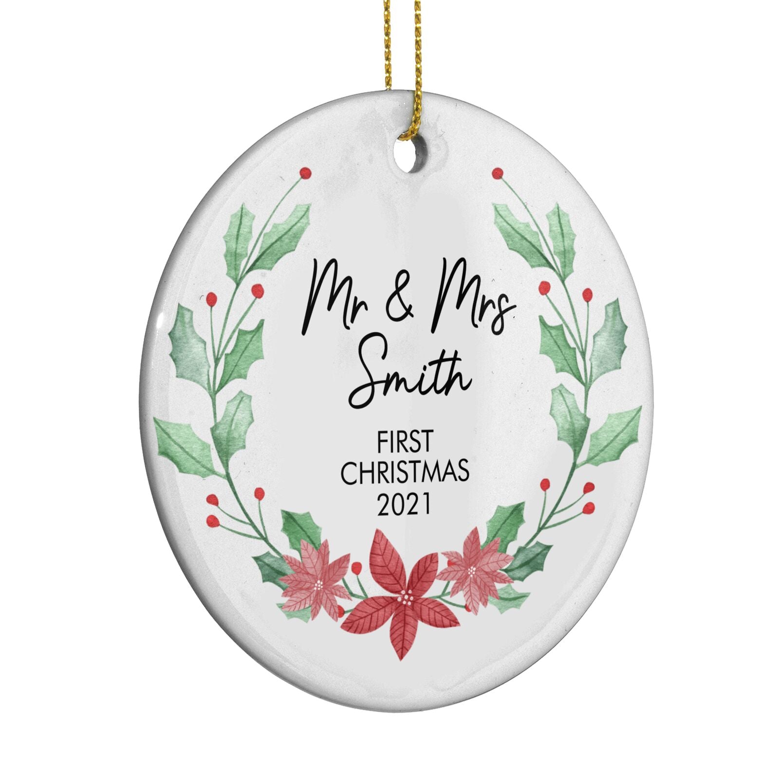 Personalised Couples Wreath Circle Decoration Side Angle