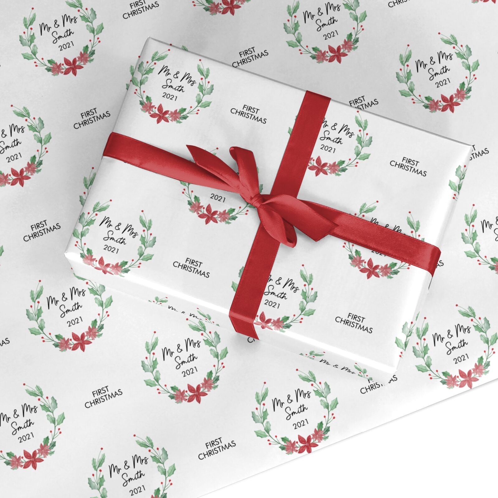 Personalised Couples Wreath Custom Wrapping Paper
