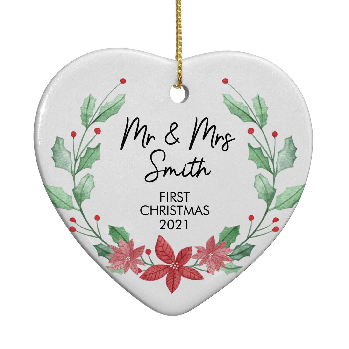 Personalised Couples Wreath Heart Decoration Back Image