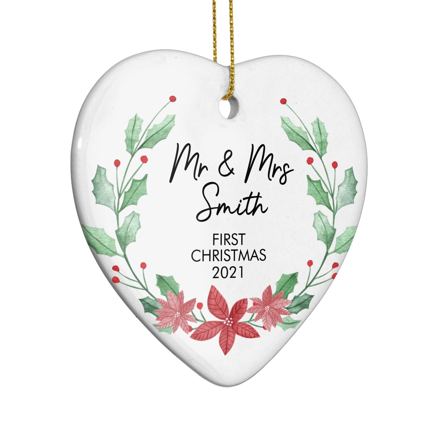 Personalised Couples Wreath Heart Decoration Side Angle