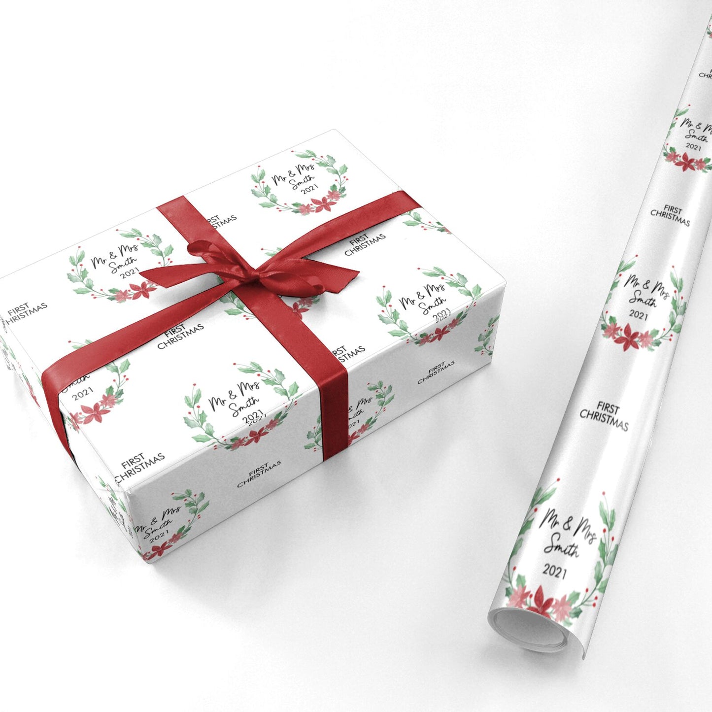 Personalised Couples Wreath Personalised Wrapping Paper