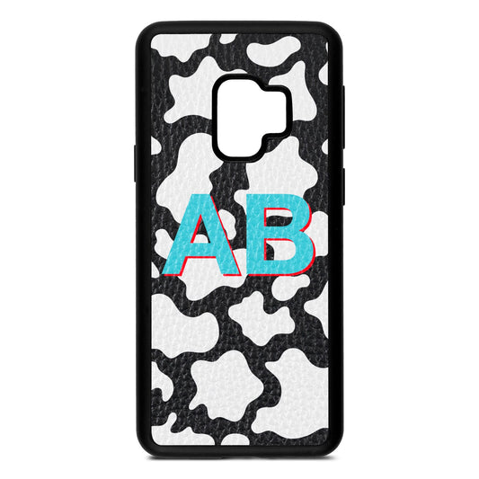 Personalised Cow Print Black Pebble Leather Samsung S9 Case