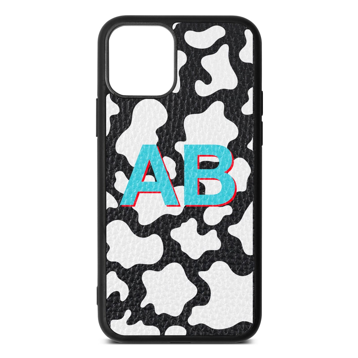 Personalised Cow Print Black Pebble Leather iPhone 11 Case