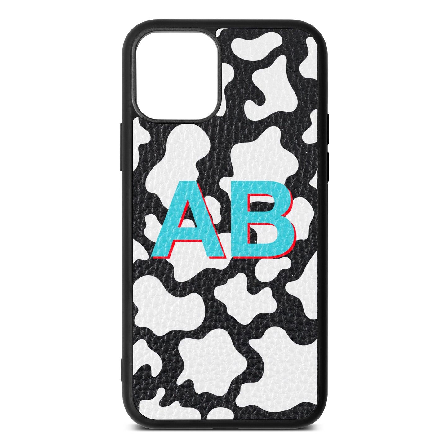 Personalised Cow Print Black Pebble Leather iPhone 11 Pro Case