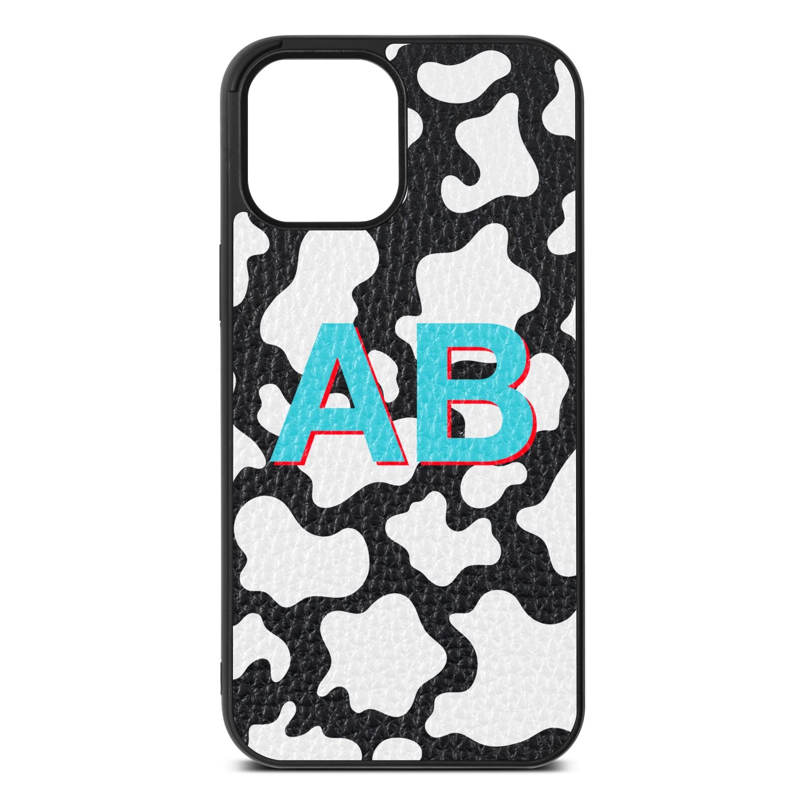 Personalised Cow Print Black Pebble Leather iPhone 12 Pro Max Case