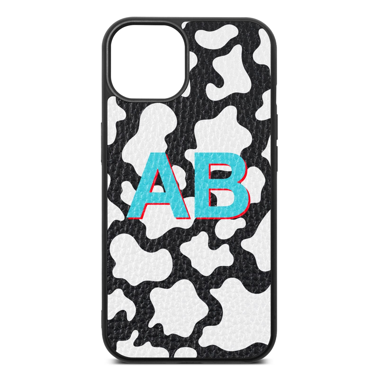 Personalised Cow Print Black Pebble Leather iPhone 13 Case