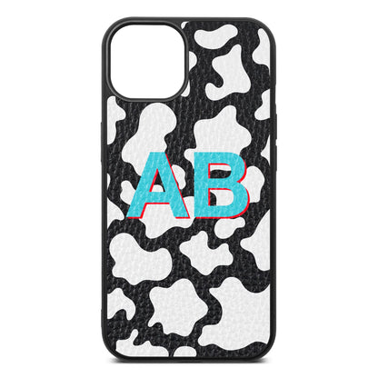 Personalised Cow Print Black Pebble Leather iPhone 13 Case