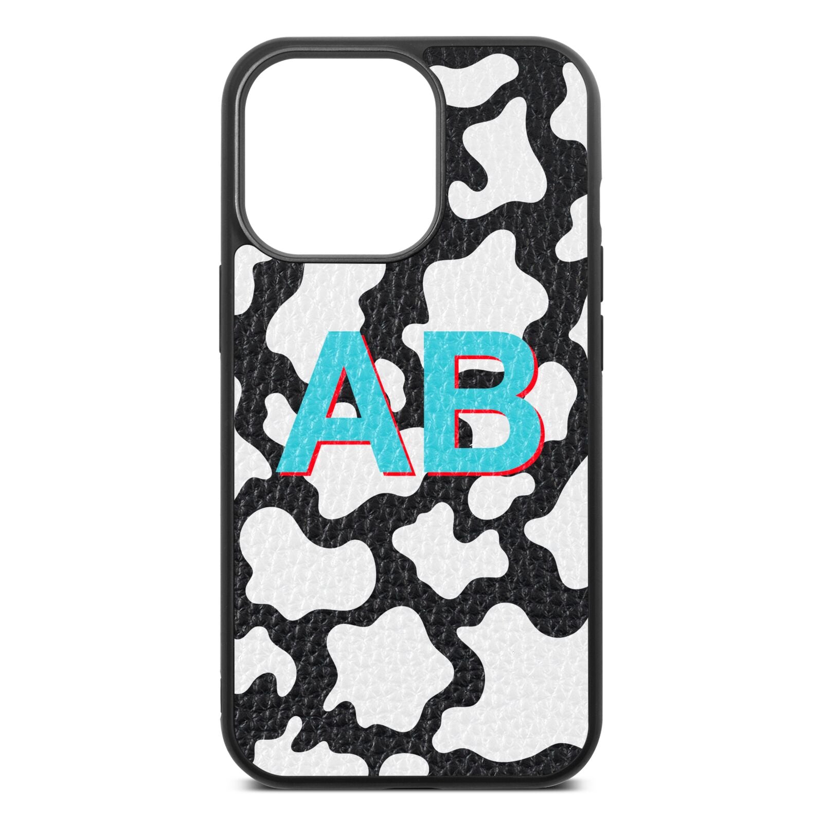 Personalised Cow Print Black Pebble Leather iPhone 13 Pro Case