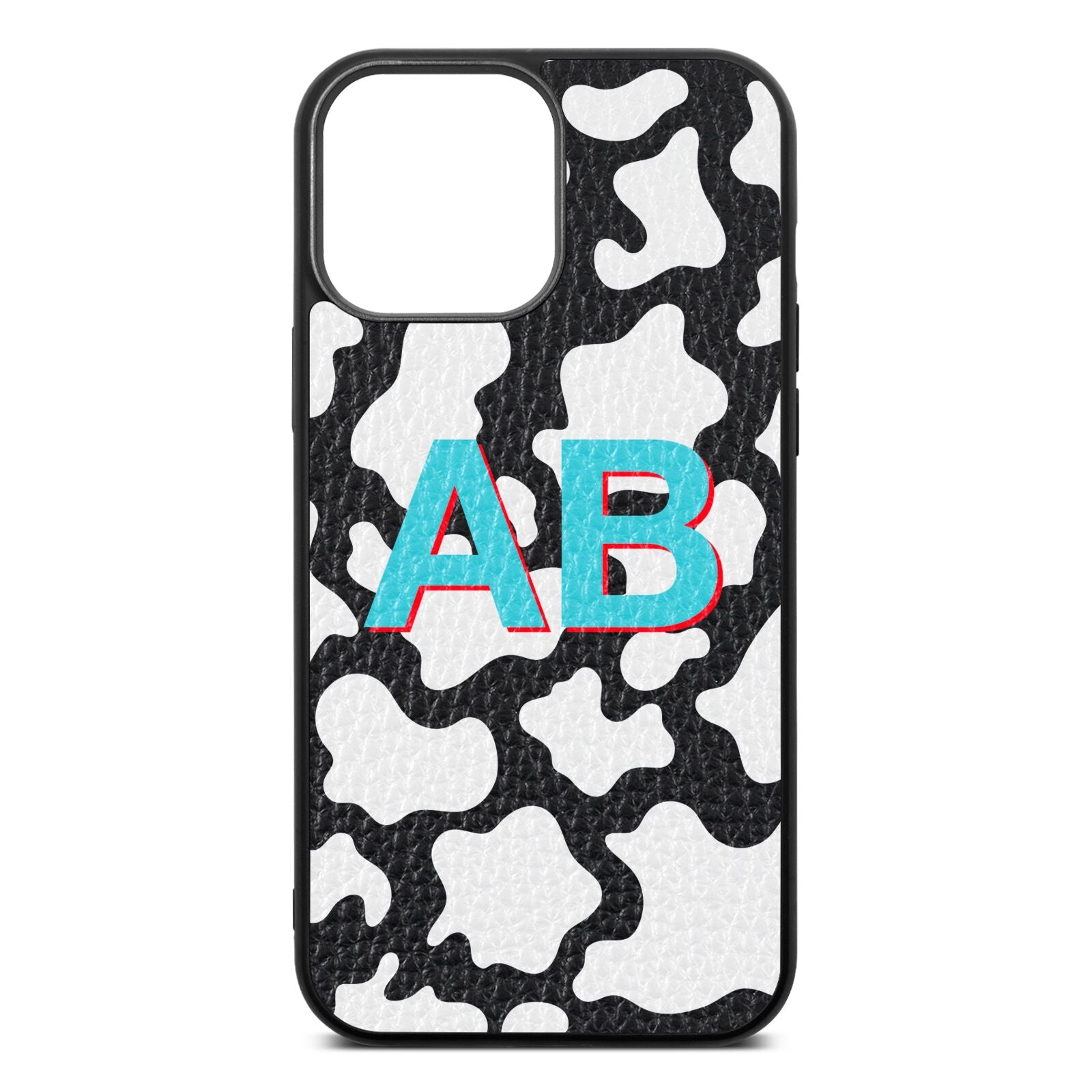 Personalised Cow Print Black Pebble Leather iPhone 13 Pro Max Case