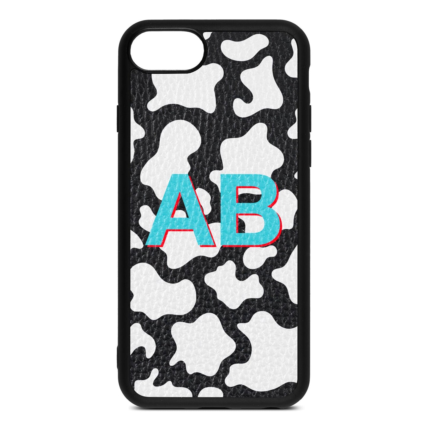 Personalised Cow Print Black Pebble Leather iPhone 8 Case