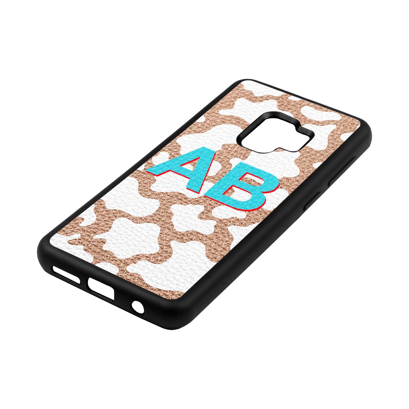 Personalised Cow Print Rose Gold Pebble Leather Samsung S9 Case Side Angle