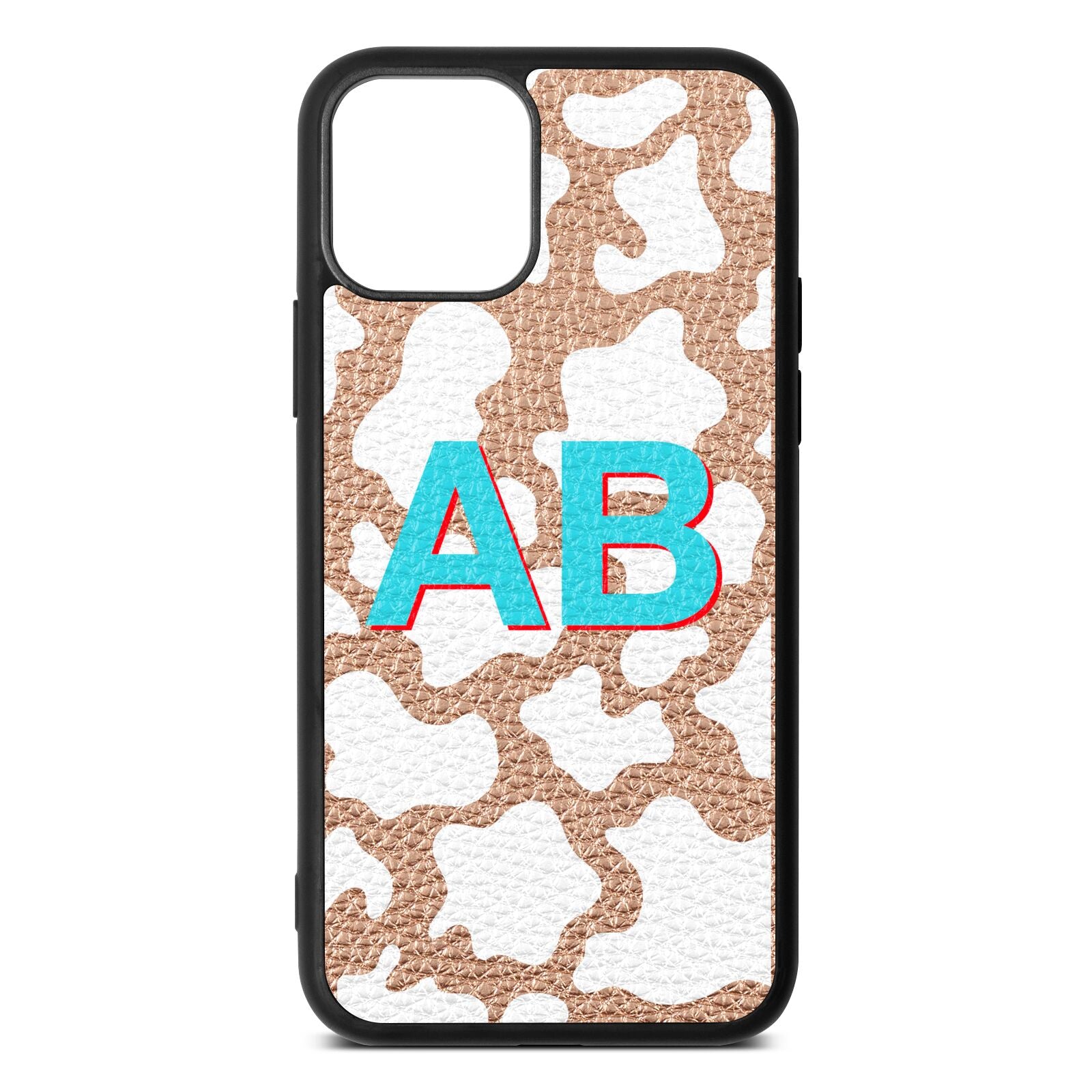 Personalised Cow Print Rose Gold Pebble Leather iPhone 11 Case