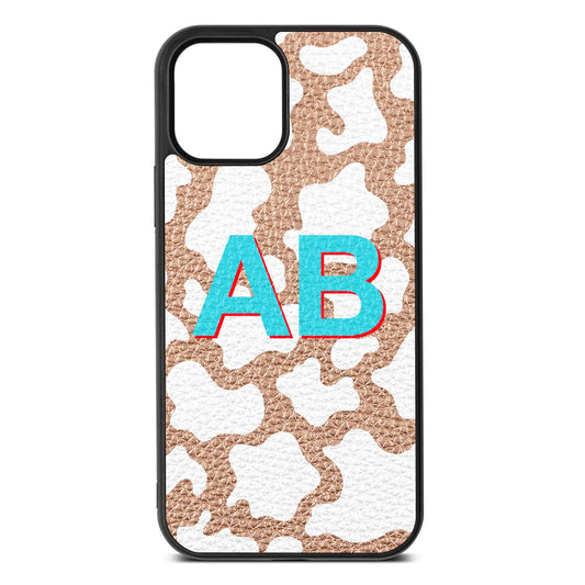 Personalised Cow Print Rose Gold Pebble Leather iPhone 12 Case