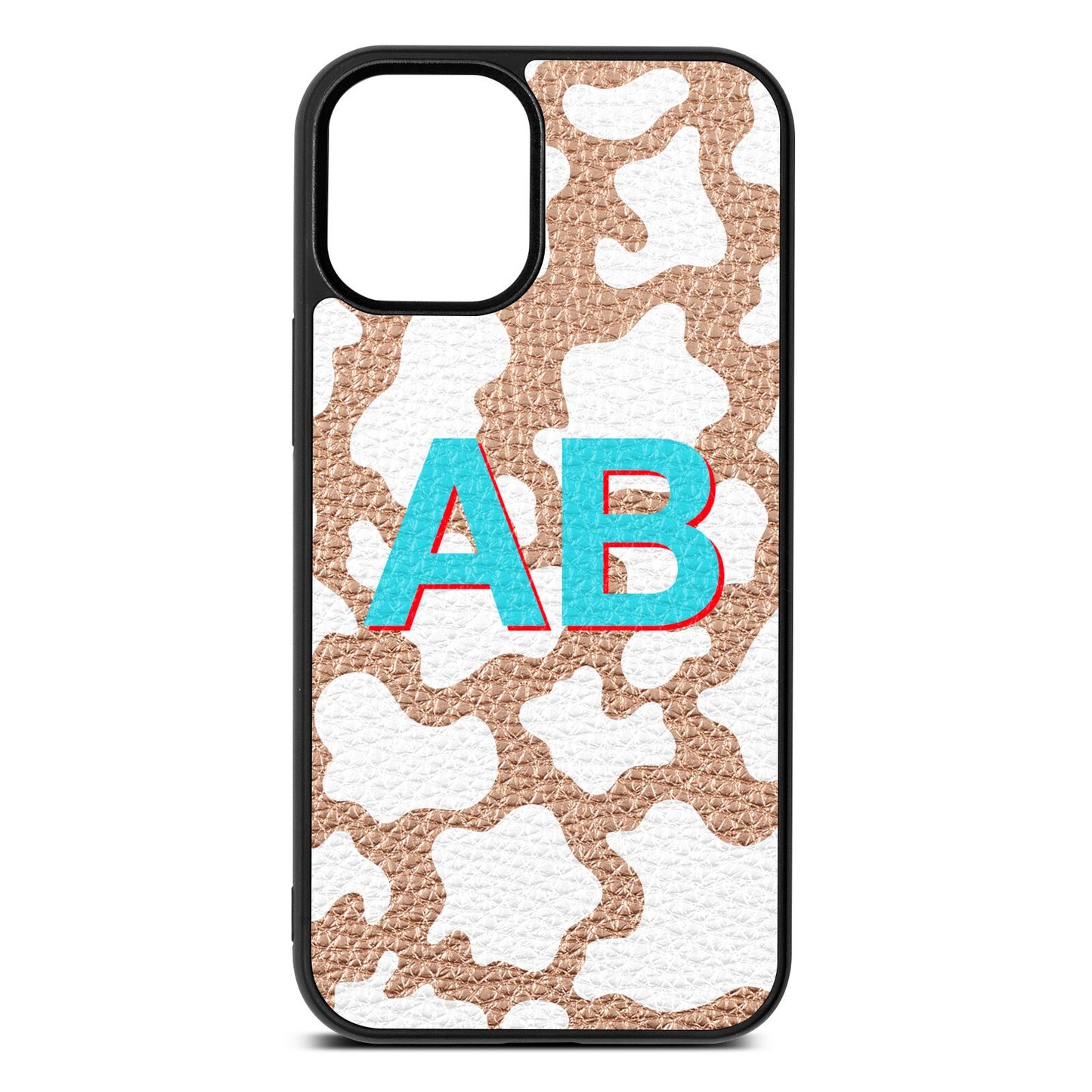 Personalised Cow Print Rose Gold Pebble Leather iPhone 12 Mini Case