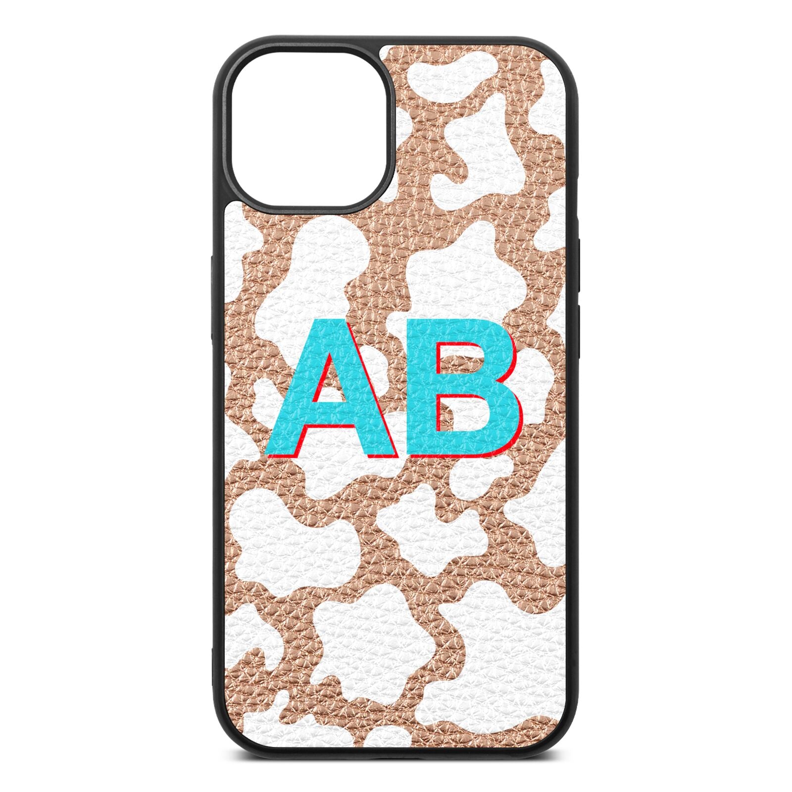 Personalised Cow Print Rose Gold Pebble Leather iPhone 13 Case