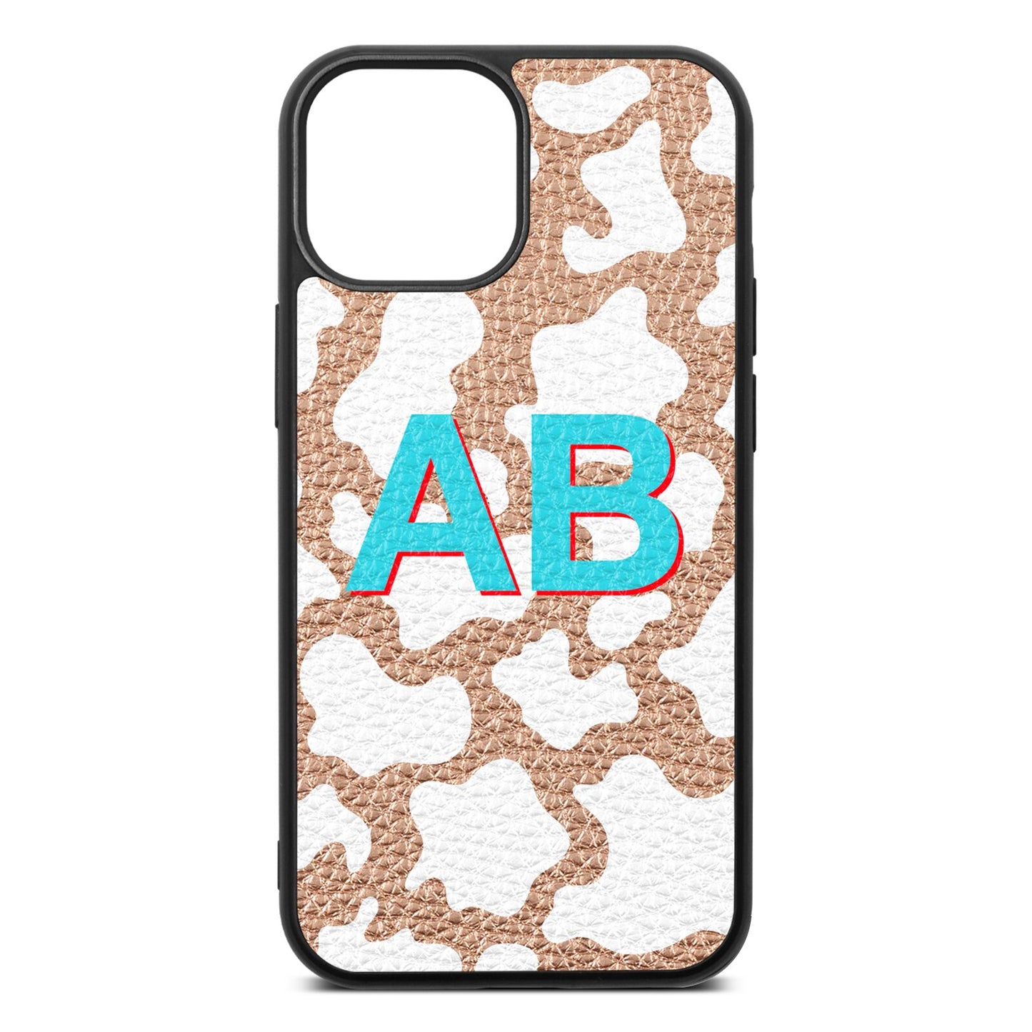 Personalised Cow Print Rose Gold Pebble Leather iPhone 13 Mini Case