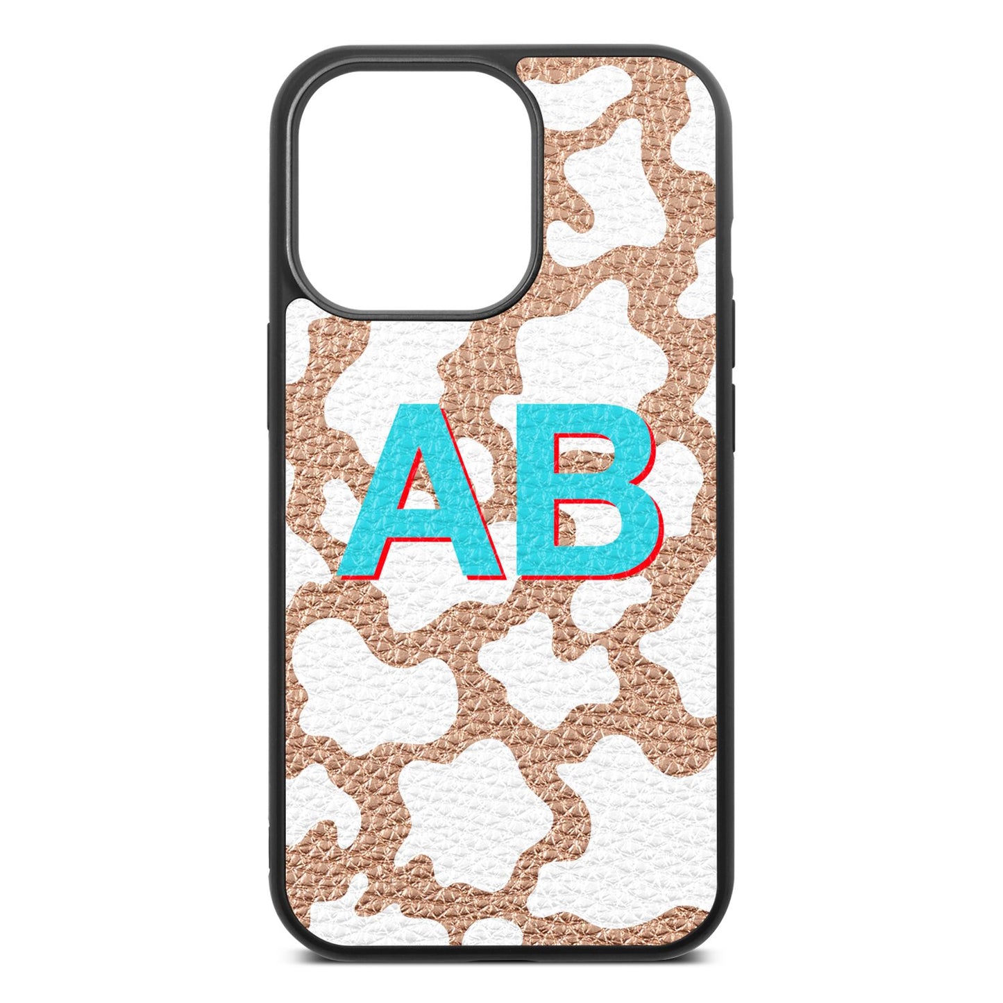 Personalised Cow Print Rose Gold Pebble Leather iPhone 13 Pro Case