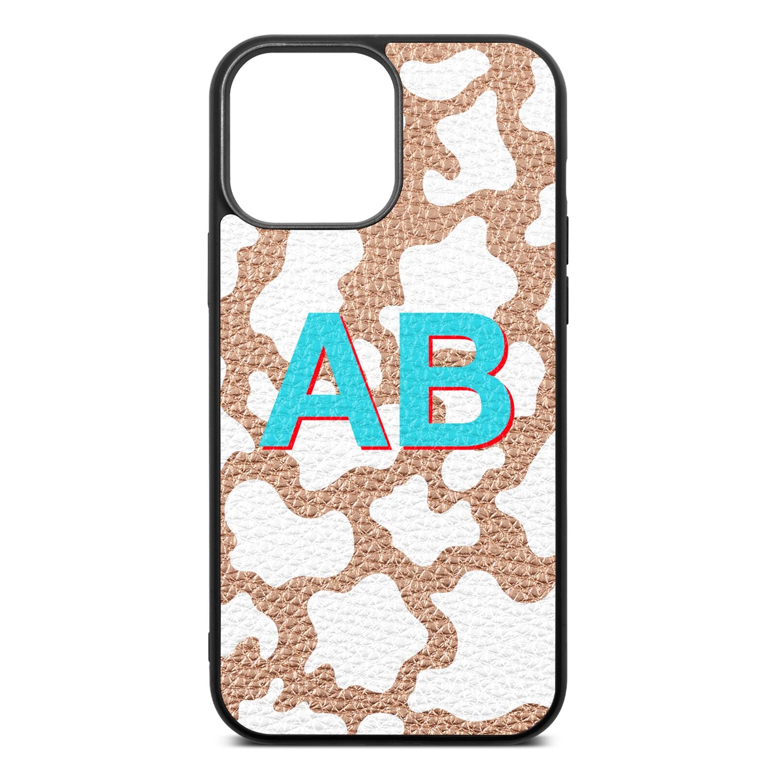 Personalised Cow Print Rose Gold Pebble Leather iPhone 13 Pro Max Case