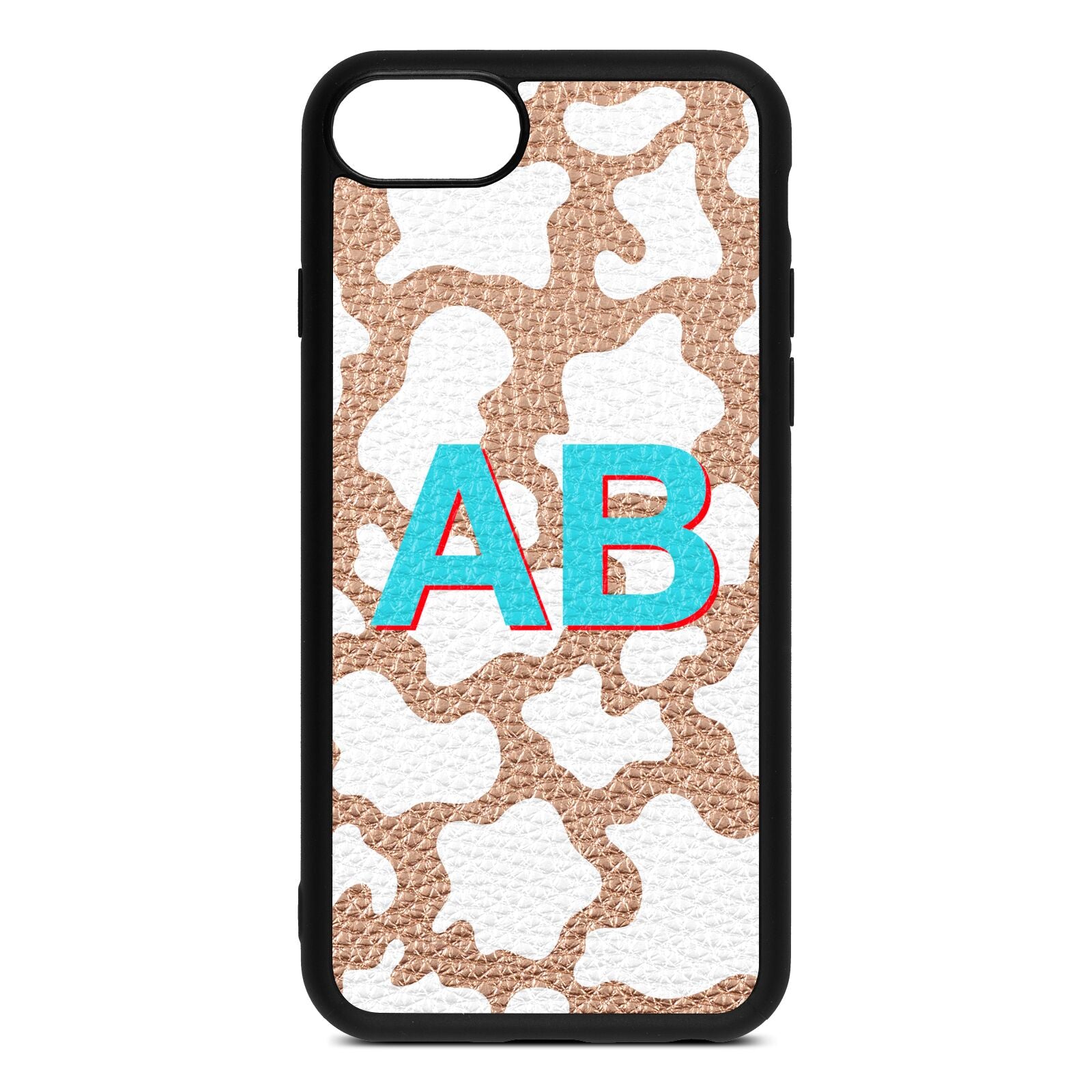 Personalised Cow Print Rose Gold Pebble Leather iPhone 8 Case