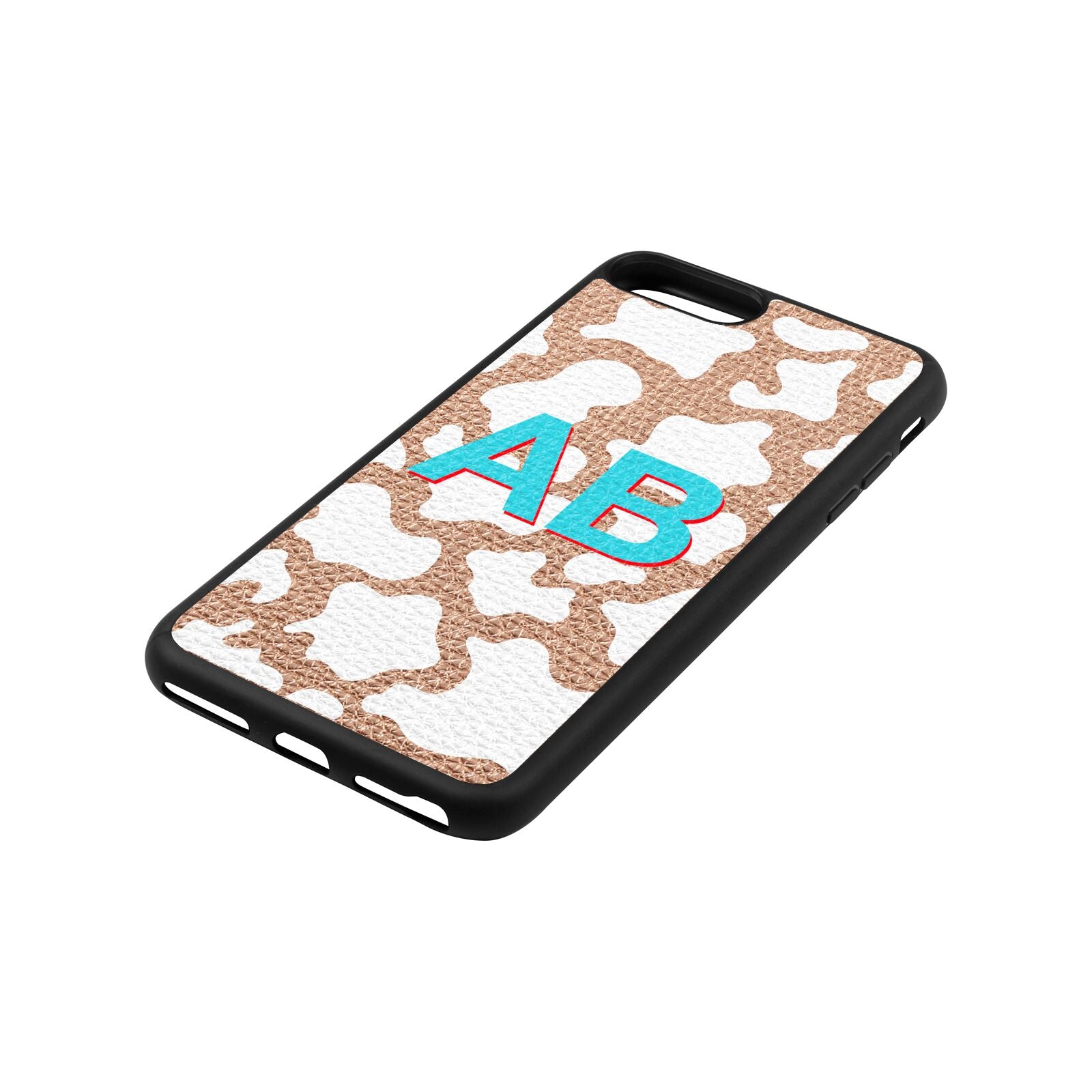 Personalised Cow Print Rose Gold Pebble Leather iPhone 8 Plus Case Side Angle