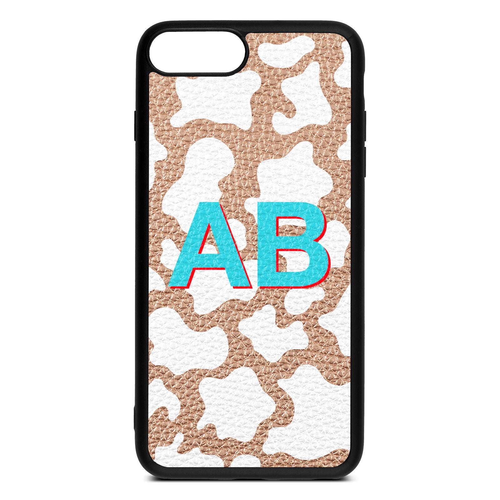 Personalised Cow Print Rose Gold Pebble Leather iPhone 8 Plus Case