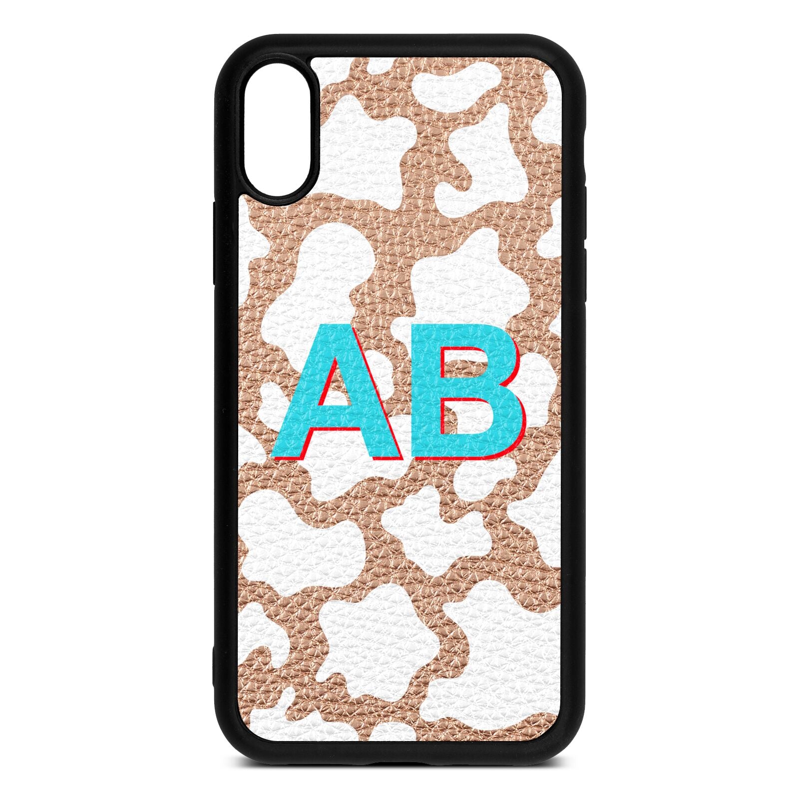Personalised Cow Print Rose Gold Pebble Leather iPhone Xr Case