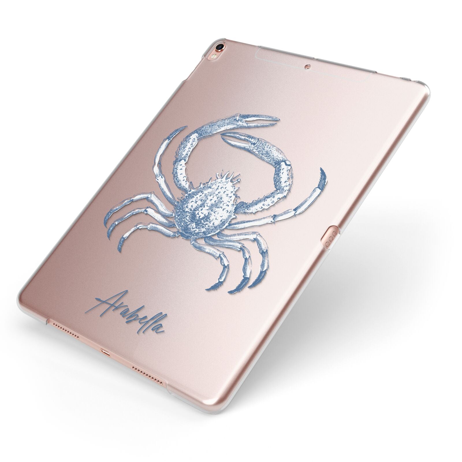 Personalised Crab Apple iPad Case on Rose Gold iPad Side View