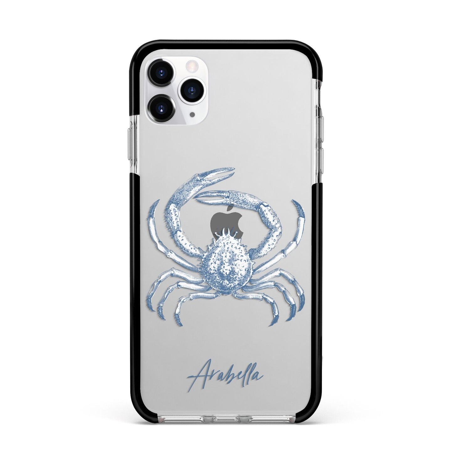 Personalised Crab Apple iPhone 11 Pro Max in Silver with Black Impact Case