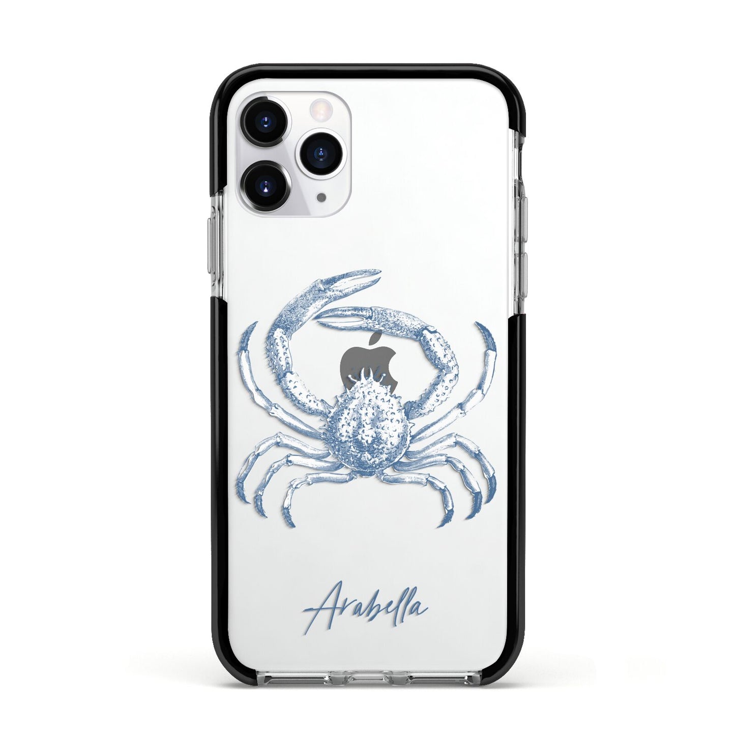 Personalised Crab Apple iPhone 11 Pro in Silver with Black Impact Case