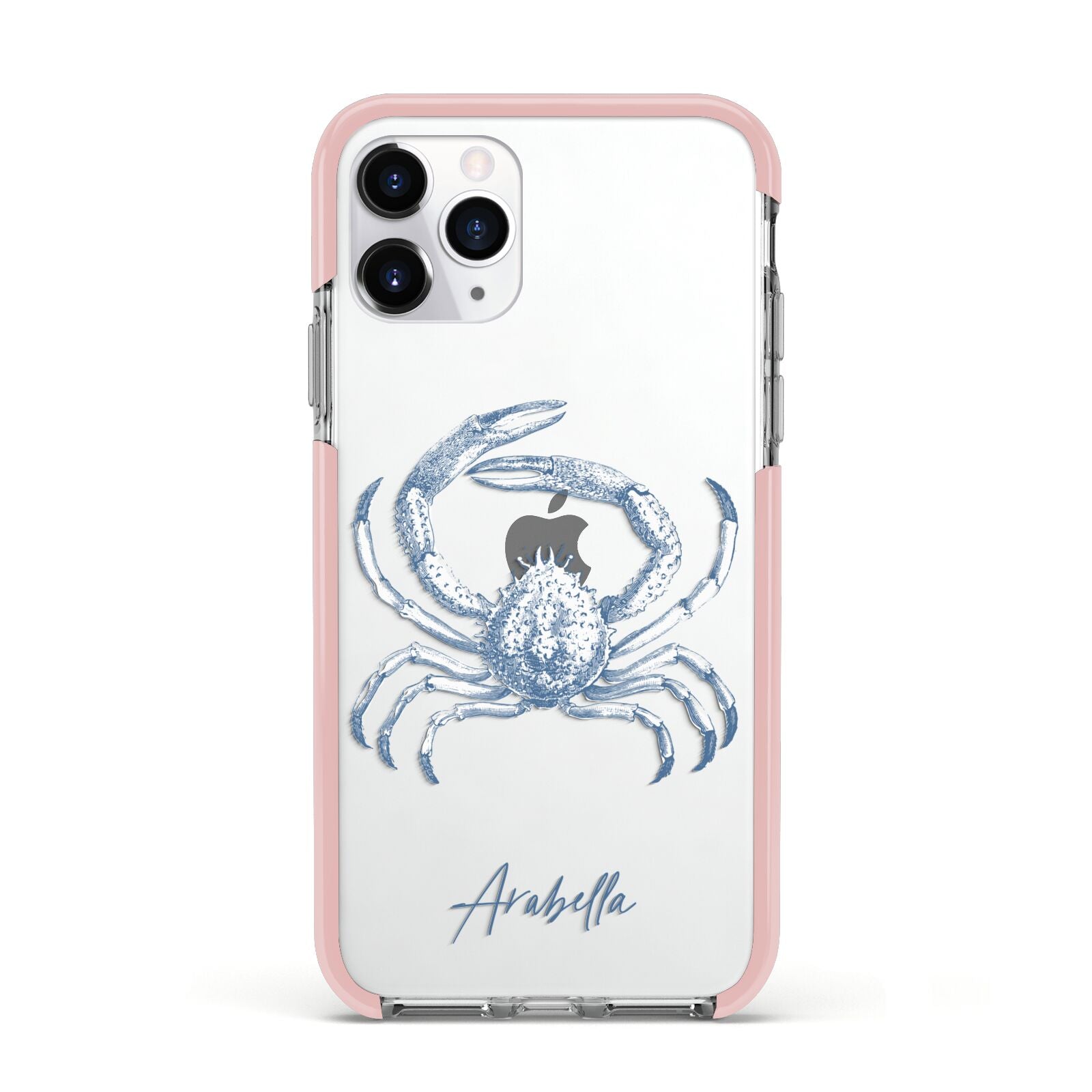 Personalised Crab Apple iPhone 11 Pro in Silver with Pink Impact Case