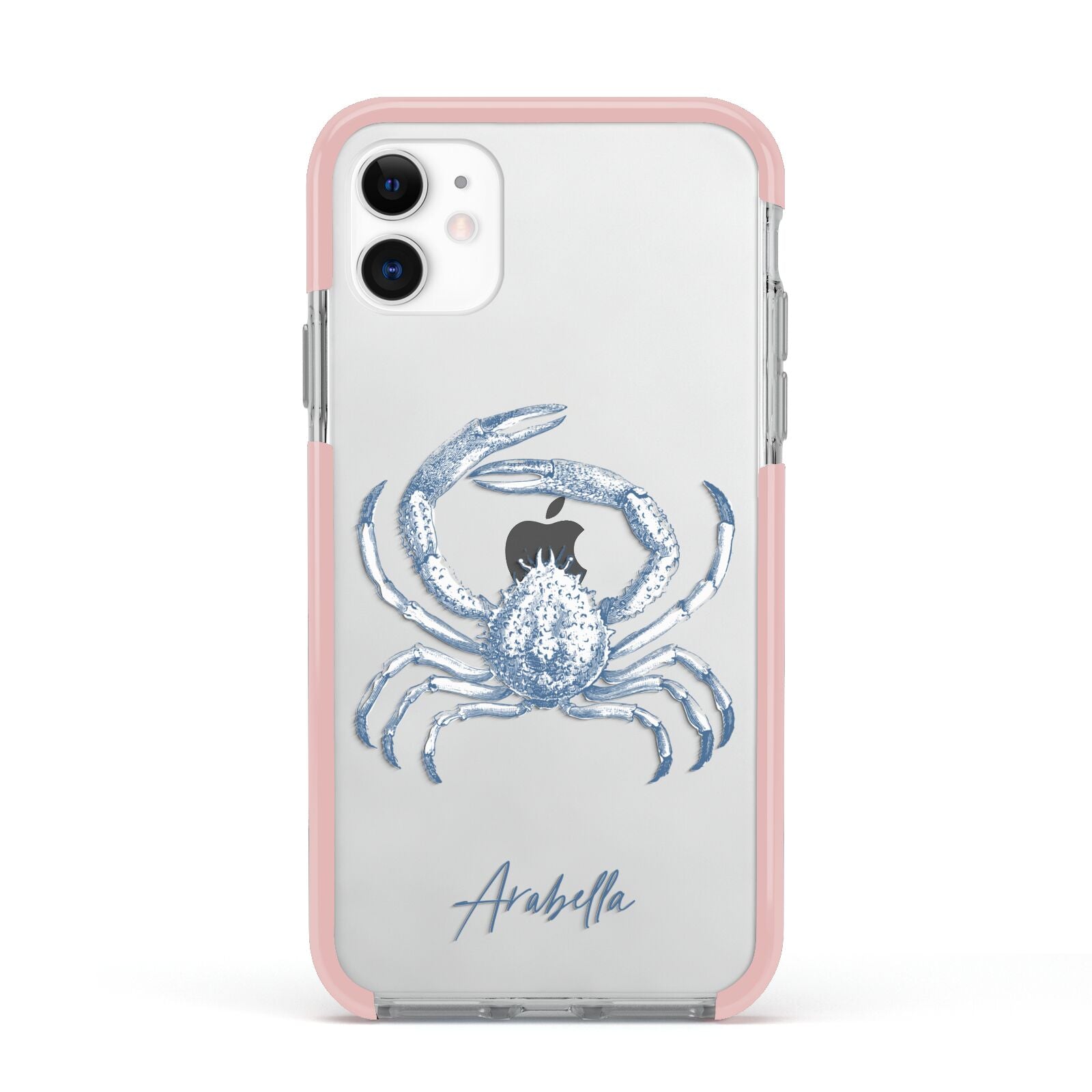 Personalised Crab Apple iPhone 11 in White with Pink Impact Case