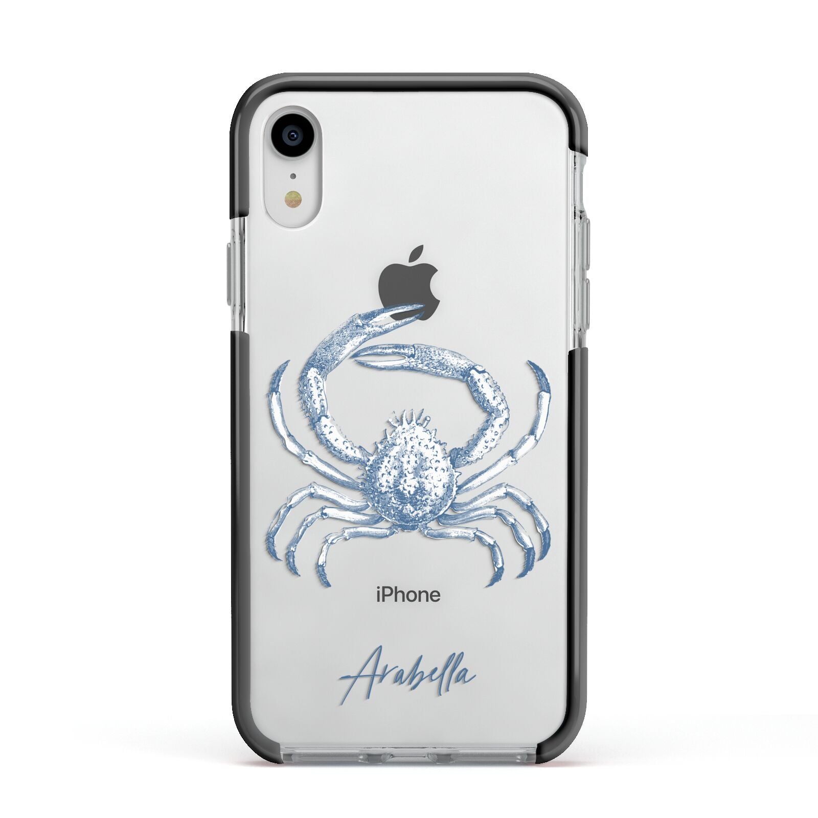 Personalised Crab Apple iPhone XR Impact Case Black Edge on Silver Phone