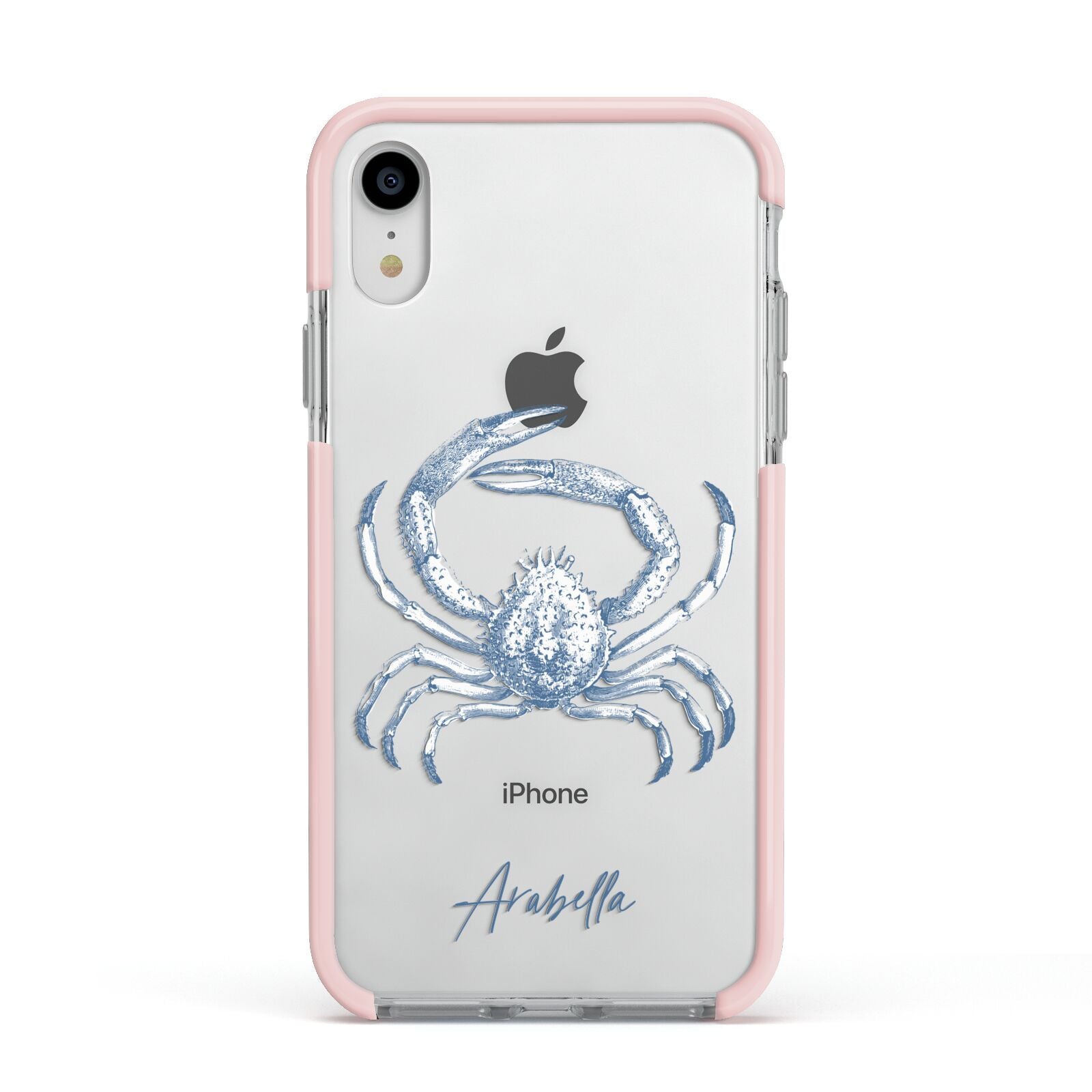 Personalised Crab Apple iPhone XR Impact Case Pink Edge on Silver Phone