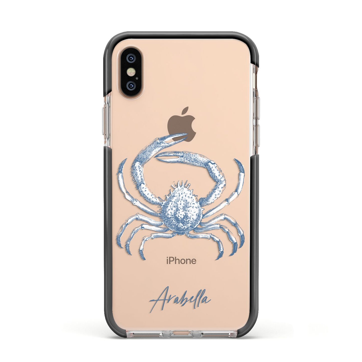 Personalised Crab Apple iPhone Xs Impact Case Black Edge on Gold Phone