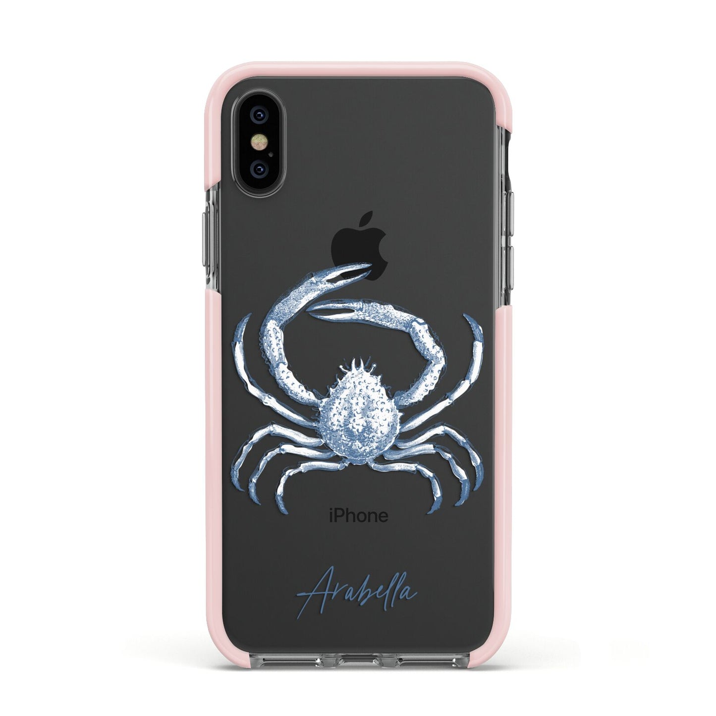 Personalised Crab Apple iPhone Xs Impact Case Pink Edge on Black Phone