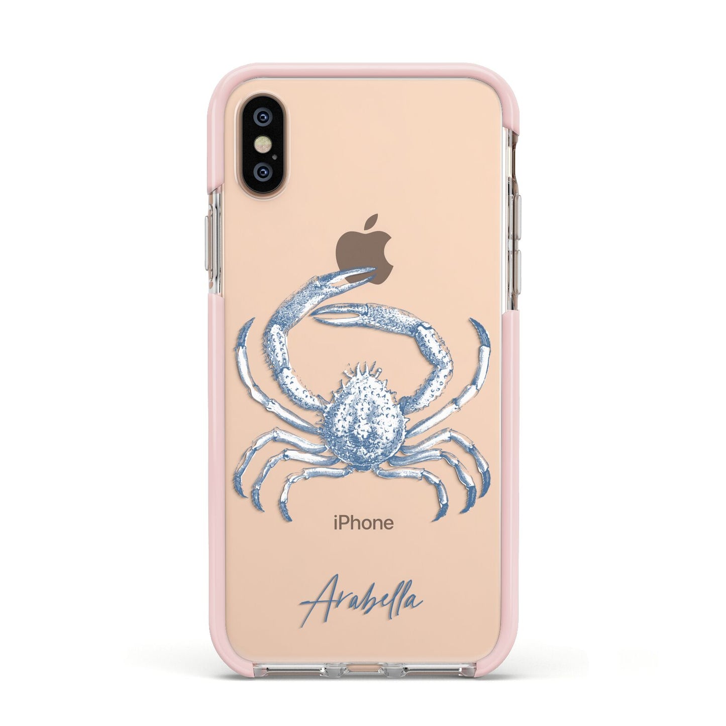 Personalised Crab Apple iPhone Xs Impact Case Pink Edge on Gold Phone