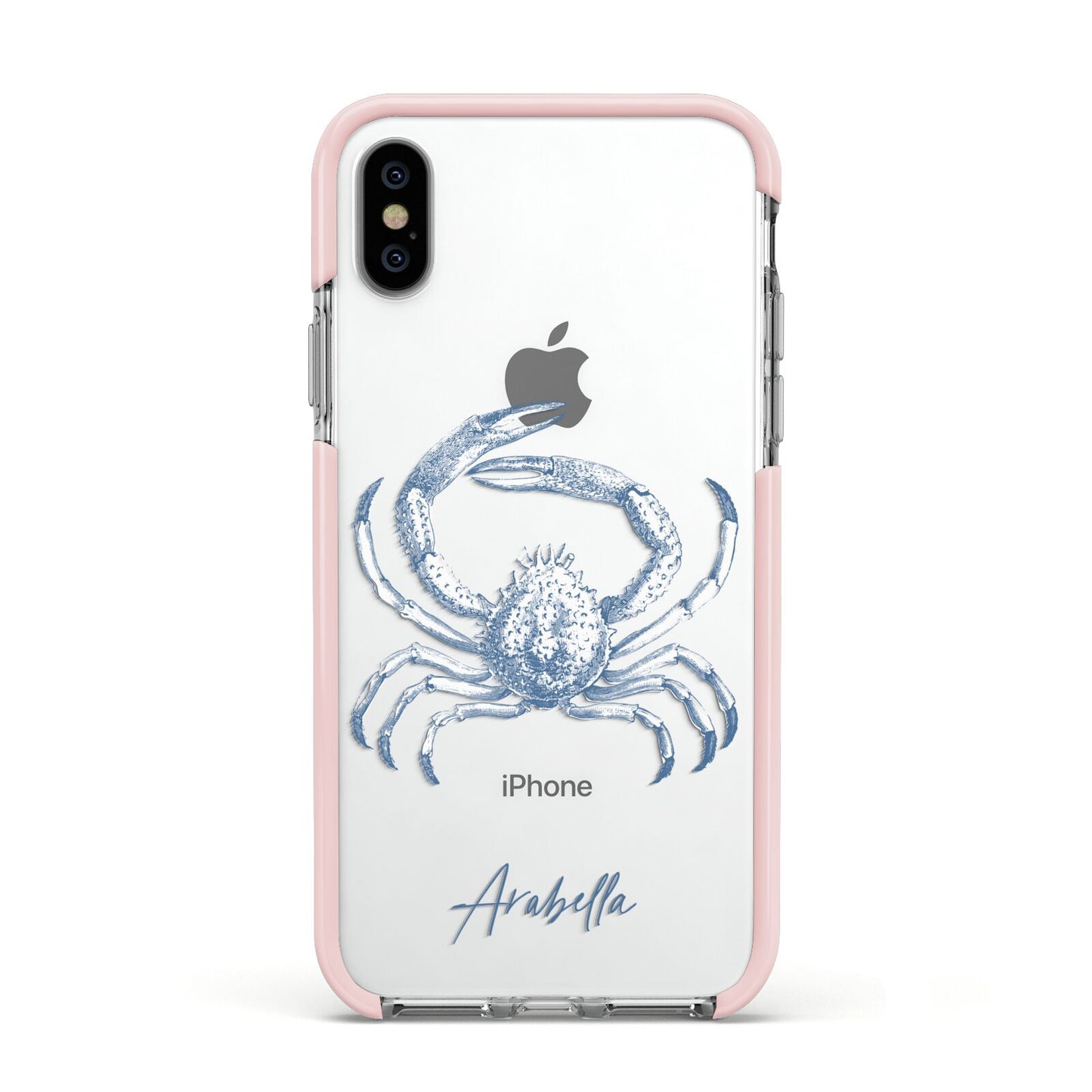 Personalised Crab Apple iPhone Xs Impact Case Pink Edge on Silver Phone
