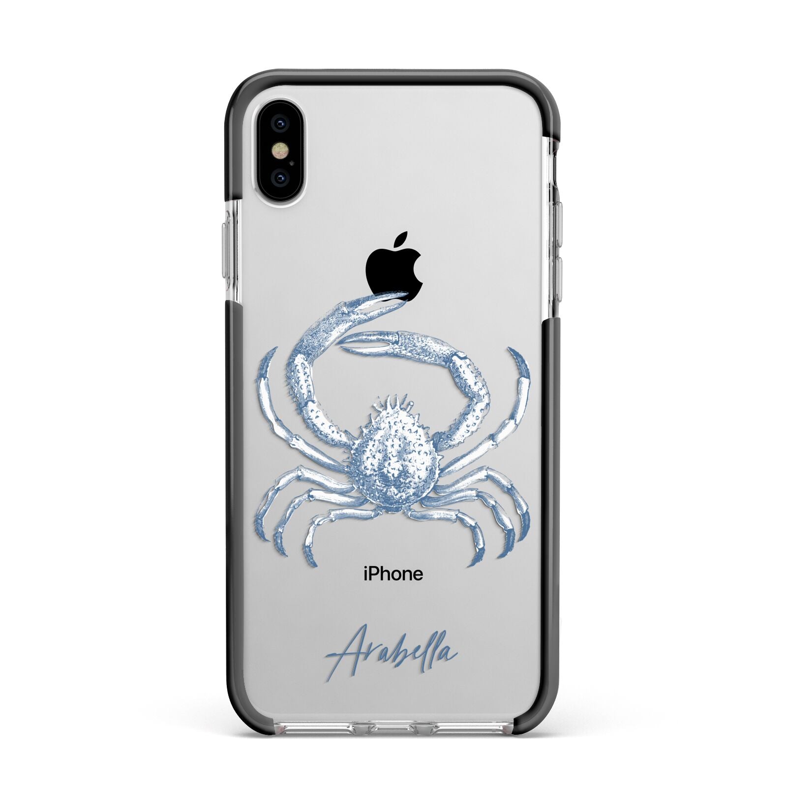 Personalised Crab Apple iPhone Xs Max Impact Case Black Edge on Silver Phone