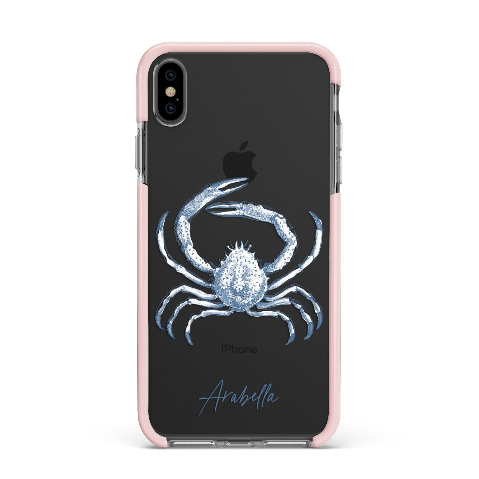 Personalised Crab Apple iPhone Xs Max Impact Case Pink Edge on Black Phone
