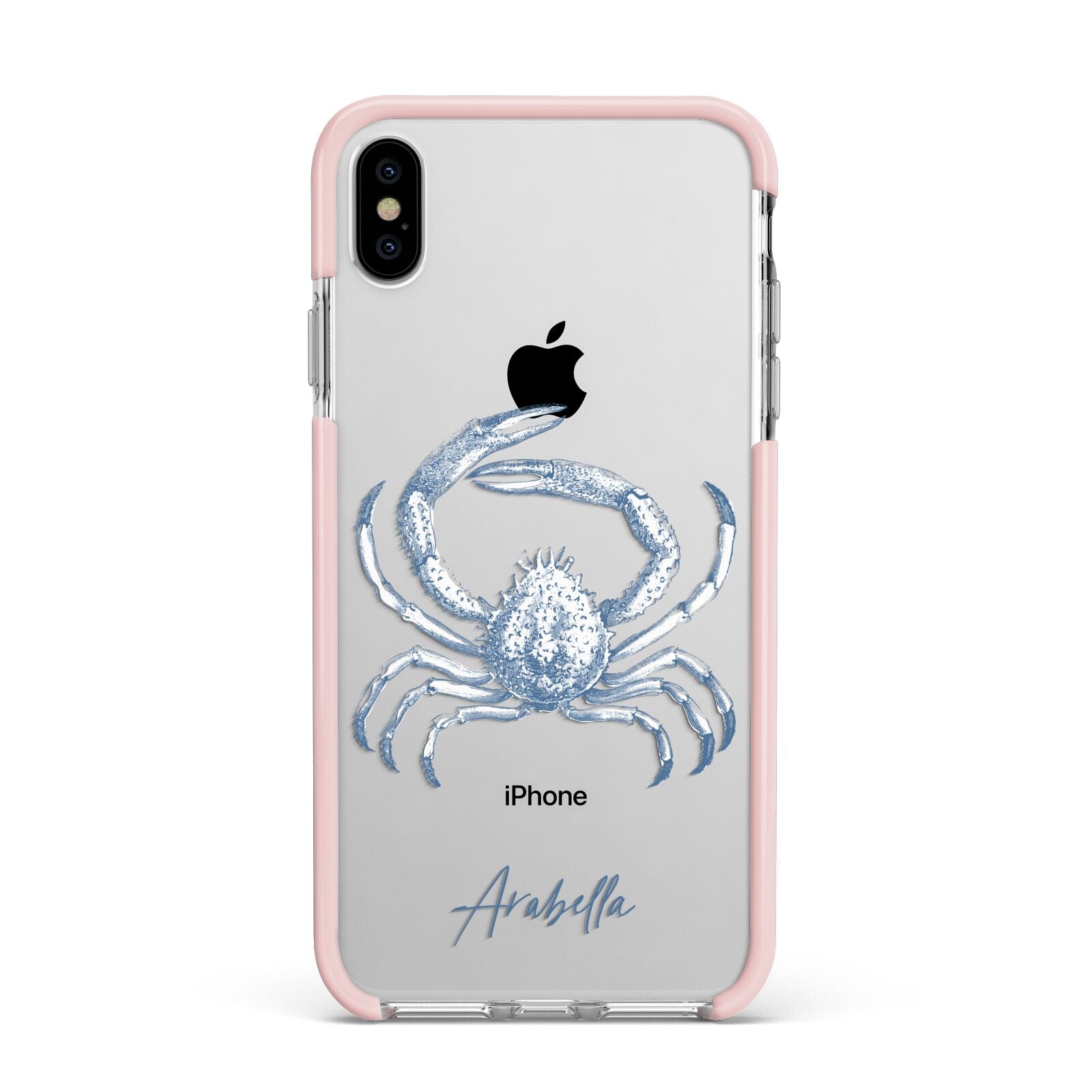 Personalised Crab Apple iPhone Xs Max Impact Case Pink Edge on Silver Phone