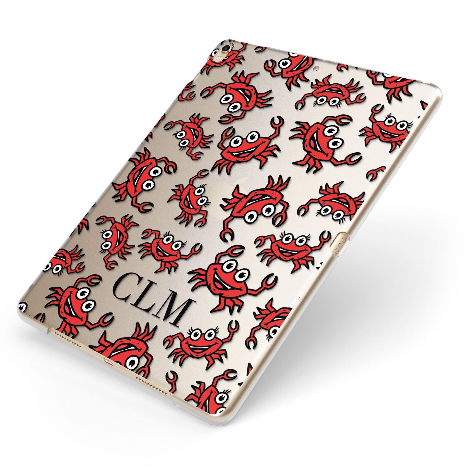 Personalised Crab Initials Clear Apple iPad Case on Gold iPad Side View
