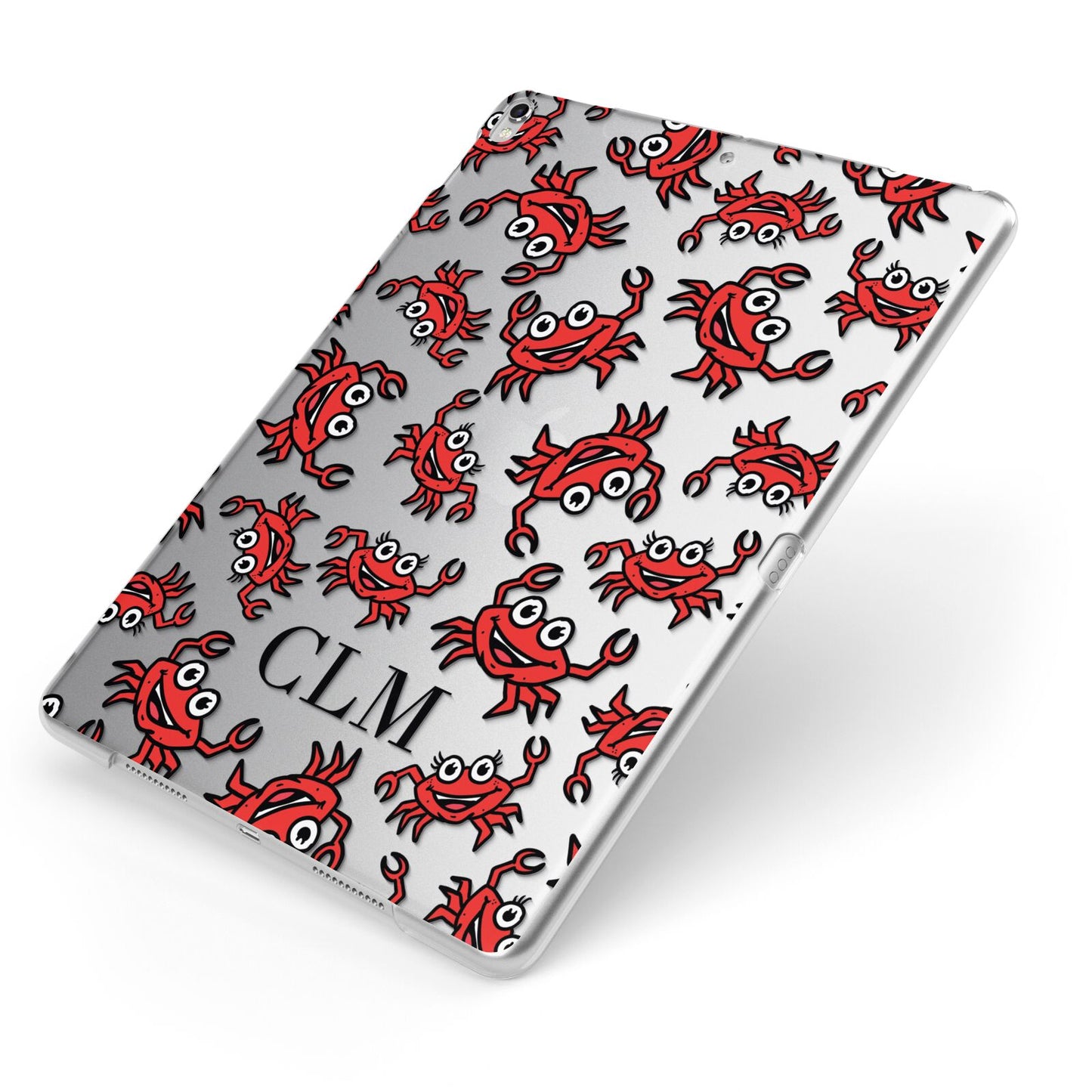 Personalised Crab Initials Clear Apple iPad Case on Silver iPad Side View