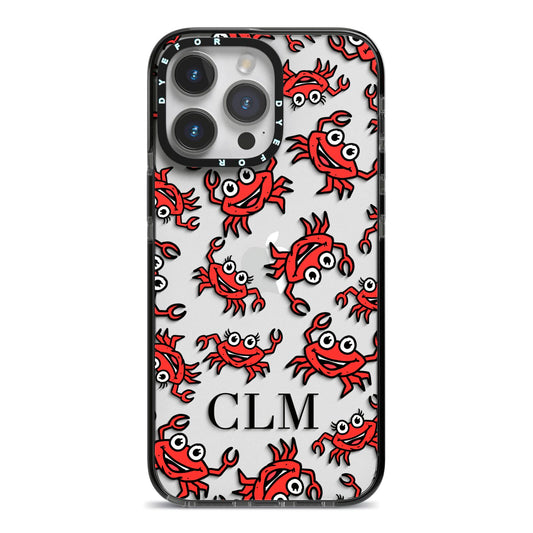Personalised Crab Initials Clear iPhone 14 Pro Max Black Impact Case on Silver phone