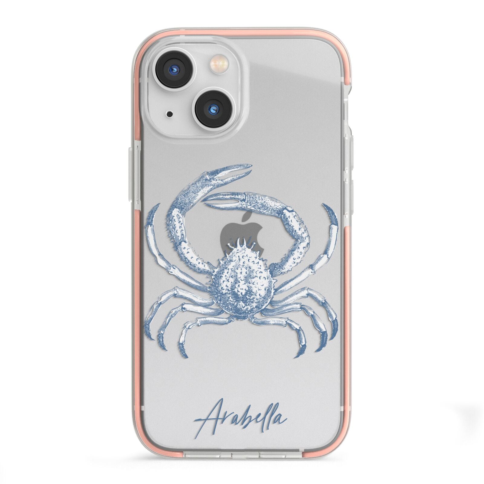 Personalised Crab iPhone 13 Mini TPU Impact Case with Pink Edges