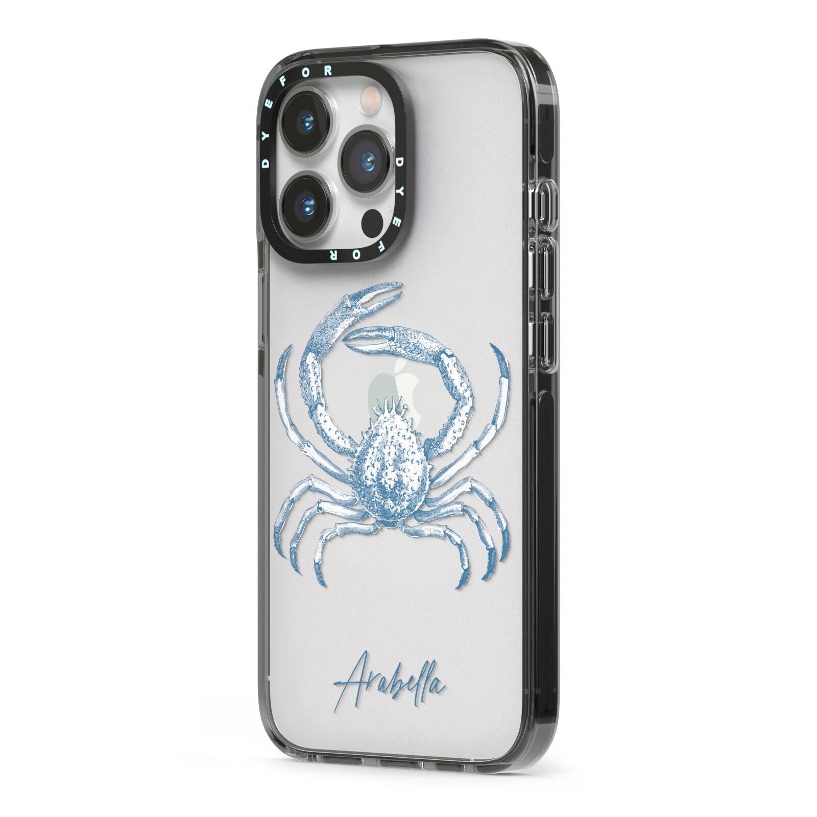 Personalised Crab iPhone 13 Pro Black Impact Case Side Angle on Silver phone