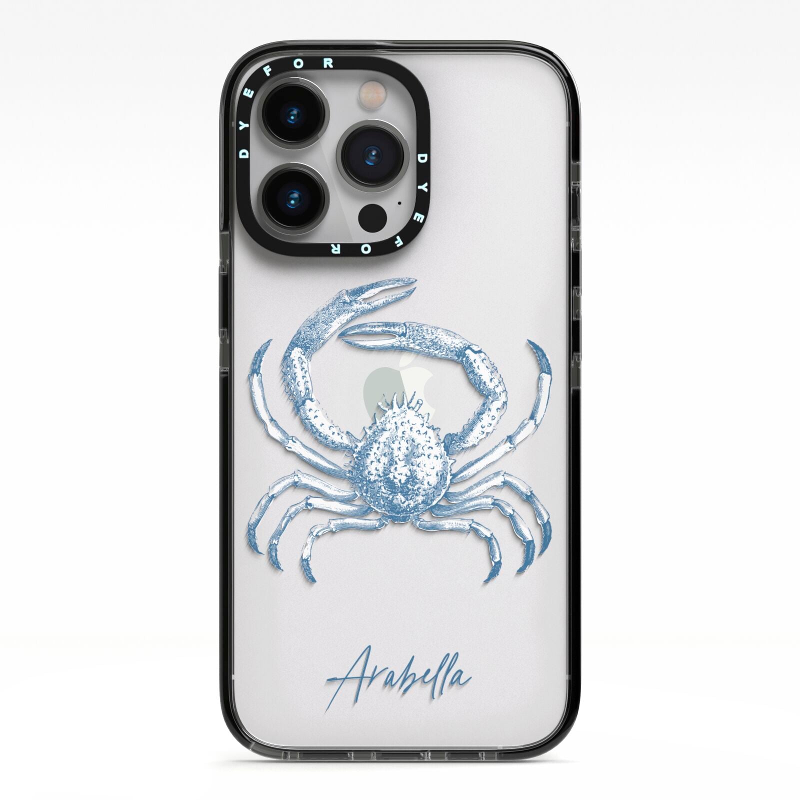 Personalised Crab iPhone 13 Pro Black Impact Case on Silver phone